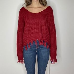 Red Sweater with fringe detail